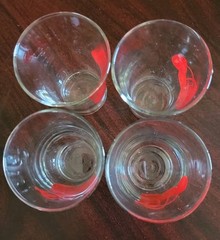 4 Vintage Mid Century Libbey Clear W/ «Red Cherries» Juice Glasses 3” Tall