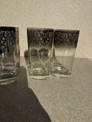 Vintage VITREON QUEENS LUSTERWARE Highball Glasses Silver Fade Barware 6pc