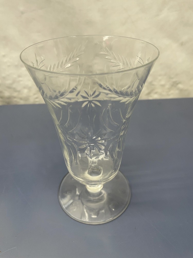 Beautiful 6.5” Water Glass Goblet With Impressed Pattern