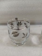 Set of 2 Libbey Glass Co. Silver Leaf 3 1/4-Inch Cups Mugs With Metal Handles