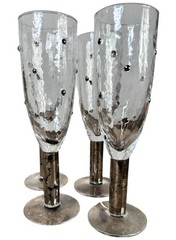 Stephen Smyers Champagne Flutes Morocco Platinum Set 4 Studio Art Glass
