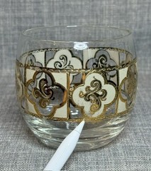 2 pc Culver 22KT Gold Roly Poly Whiskey Glass Salley Pattern Mid Century Style