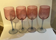 Colorati Italy Pink Wine Glasses Blue Stem Set of 4 Italian Art Glass Goblets