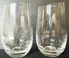 Pier 1 Crackle Clear Glass Highball Tumblers Angled Rim 5.75” Set of 2