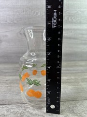 Vintage Orange Citrus Juice Carafe Pitcher & 3 Tumbler Glasses Set Retro Barware
