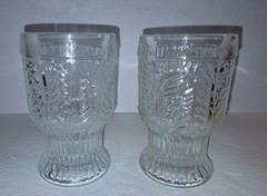 Set of Two Vintage Glass Tumblers Embossed Leaf/Feather Pattern Tapered