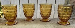 Indiana Whitehall Colony Cubist Amber Gold Footed Juice Glass MCM Set of 4 EUC