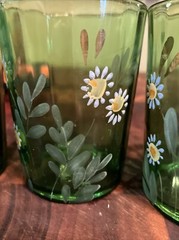Northwood Vintage Victorian Green Juice Glasses 4” Hand Painted Floral Pattern