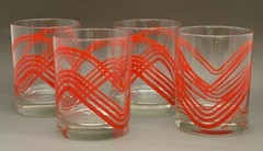(SET OF 4) MCM Vintage Georges Briard Red Geometric Heart Old Fashioned Glasses
