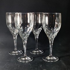 GORHAM DIAMOND WATER GLASSES, Cut Lead Crystal, 8 3/8″, 10 Oz, GERMANY, 4 PCS