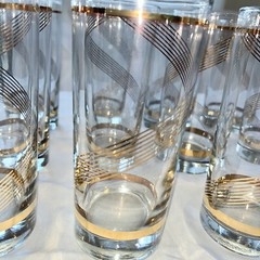 Set 4 Vtg Glasses Culver Tall Highball Tumbler Gold Rings Swirl MCM 60s XL 16 Oz