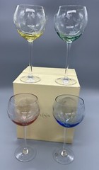 4 LENOX Butterfly Meadow Etched Balloon Wine Glasses Pink Blue Yellow Green