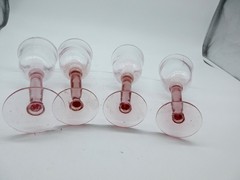 Hand Blown, Pink Depression Glass, Thick Stemmed Goblet/Wine Glasses-Lot of 4