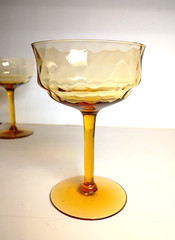 Approx 1940’s Fostoria Amber Champagne Diamond Optic Glasses 2 (5.5»H)