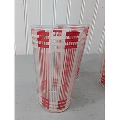 Vintage Mid Century Geometric Striped Juice Modern Glasses Red White Set of 3