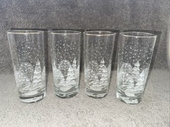 Set of 4 Vintage Libbey Pines Tumblers High Ball White Trees Gold Rim