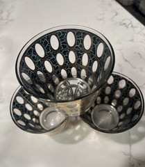 VTG MCM Culver PIZA Green & Gold Old Fashioned Tumbler 3 1/4″ Tall Set Of 3