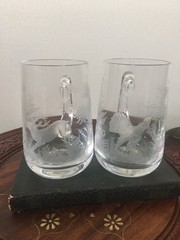 2 Stag & Grouse Etched Crystal Mugs, Queen Anne Wildlife Series?