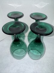 4 Set Libby Juniper Green Glasses Water/Wine Teardrop Gold Rim