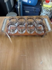 Vintage MCM Stockholm Radiobar Style Barware Set of 8 Glasses with Caddy Holder