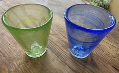 KOSTA BODA ~ SET -1 Mine Lime & 1 Mine Blue Glasses (UHV ~ Ulrica H. Vallien)