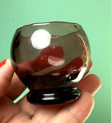 Set 3 Vintage MCM Purple Amethyst Glass Roly Poly Glasses Votive Candle Holders