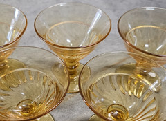 Vintage amber Footed Glassware, Set of 5 Sherbet Dessert Glasses