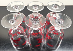 6 Dansk Nordic Knits Red 12 Oz Goblet Set Vintage Reindeer Christmas Crystal Lot