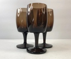 Two 2 MCM Gorham Crystal Accent Brown Wine Glasses 6 oz