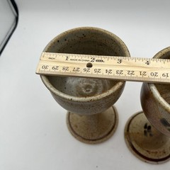 Set (2) Art Studio Pottery Wine Goblets Chalice Style Sand Earthenware Boho