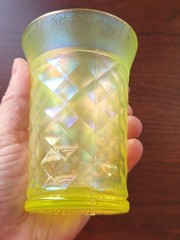 Super Pretty Vaseline Northwood Stretch Glass Concave Diamonds Pattern Tumbler