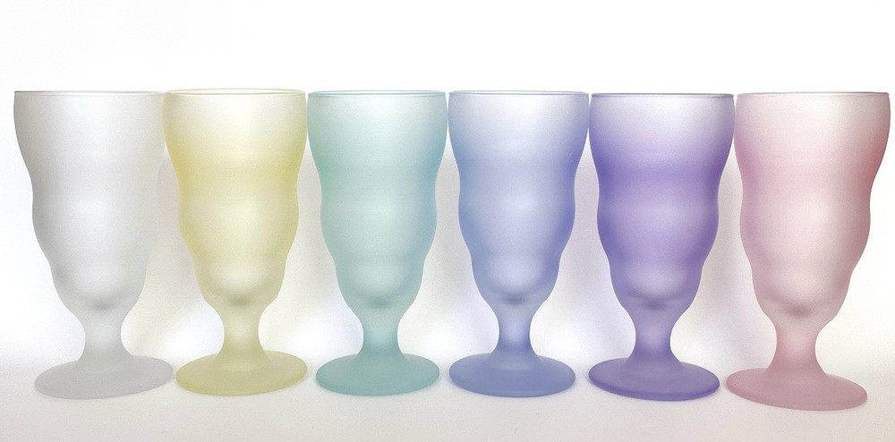 Vintage Set of 6 Libbey Watusi Soda Fountain Satin Frosted Fundamentals Glasses