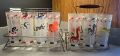 14 VINTAGE LIBBEY CIRCUS CAROUSEL «MERRY-GO-AROUND» FROSTED TOM COLLINS GLASSES