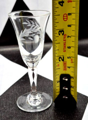 Etched Glass Sherry Liqueur Sipper Glass Leaf & Pine Cone Pattern