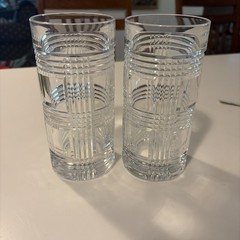 Ralph Lauren Glen Plaid pattern Highball Glasses Set of 2 Clear Crystal