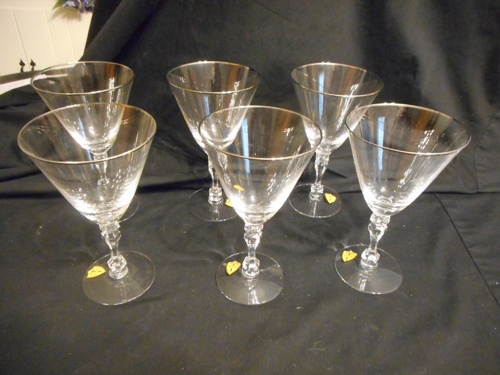 Vintage New Tiffin Montclair Set 6 Wine Goblets Platinum Trim With Paper Tags