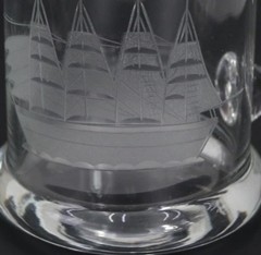 Vintage Toscany Clipper Glass Mugs Set of 3 Etched Ship Hand Blown Nautical