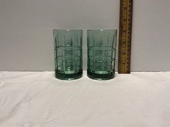 A Pair (2) of Vintage Green Anchor Hocking ‘Manchester’ Juice Glasses 7 Oz USA