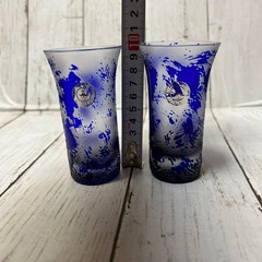 Kitaichi Glass Glass Sandblasted 2pcs set 10cm/3.93″ Blue Kitaichi Glass Glass
