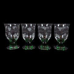 Set of 4 Eamon Hand Engraved Shamrock green base flowers Irish Glasses 5′