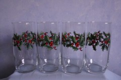 Anchor Hocking Heritage Holly 12 pc Christmas glass tumblers 16 oz NIB