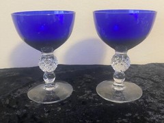 2 Morgantown Cobalt Ritz Blue Golf Ball Champagne or Tall Sherbet Glasses Y004