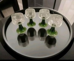 Luminarc FRANCE Glass Wine Goblets Emerald Green Stem Ribbed Grape Vine Set Of 4