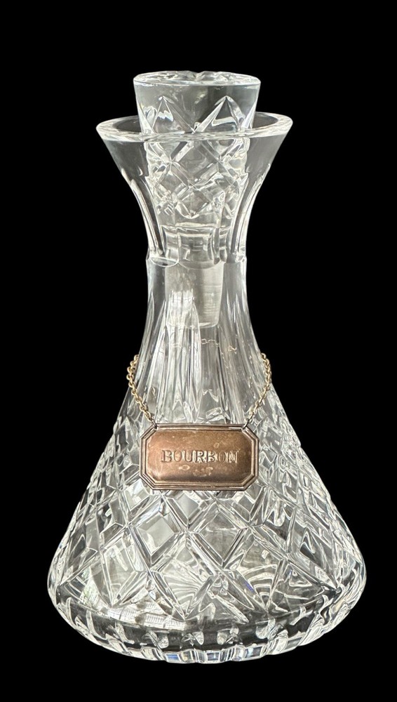 Waterford LISMORE Carafé Bottom Vertical Cut with Stopper and Copper Bourbon Tag