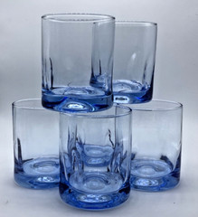 Libbey Crisa Pinched Thumbprint Impressions Light Blue 4″ Rocks Glasses Set 6
