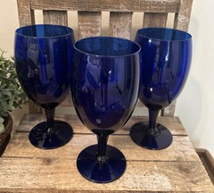 Set of 3 Libbey Goblet Glasses Premiere Cobalt Blue Iced Tea Tulip-Shape Footed