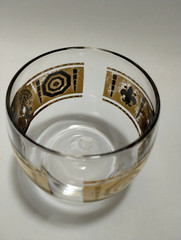 (4) VITO BARI GOLD ROLY POLY Cocktail Glass~CULVER Style Bar Glass~3″x3~22k Gold