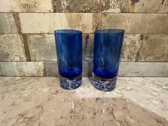 Block Crystal Cobalt Blue Stockholm High Ball Glasses…NWT
