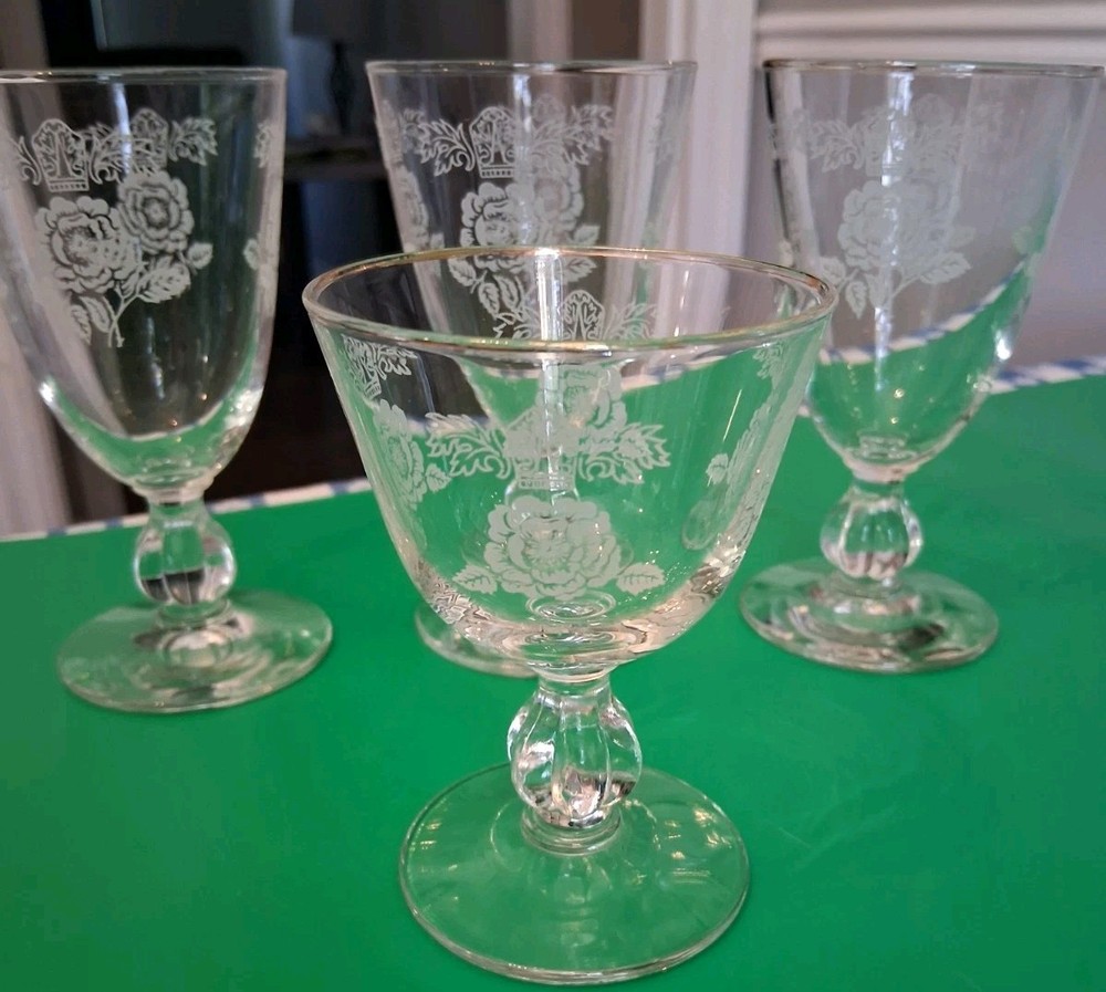 4 Libbey Homer Laughlin Queen Esther Liquor Cocktail Glasses 1 – 3.75″, 3- 5″