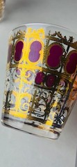 Set of 4 VTG Culver Cranberry Scroll 22kt Gold Flared Rocks Whiskey Glasses-Read